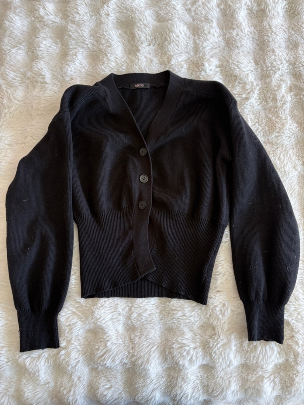Moss V-Neck Black Button-Front Ribbed Cardigan